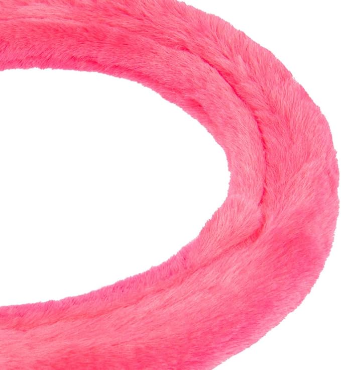Carbella Faux Fur Steering Wheel Cover for Women – Wool Sheepskin Fluffy Fleece Warm and Cozy Comfort for Hands in Winter, Fits Most Steering Wheel Sizes 14.5 - 15 inch, Hot Pink