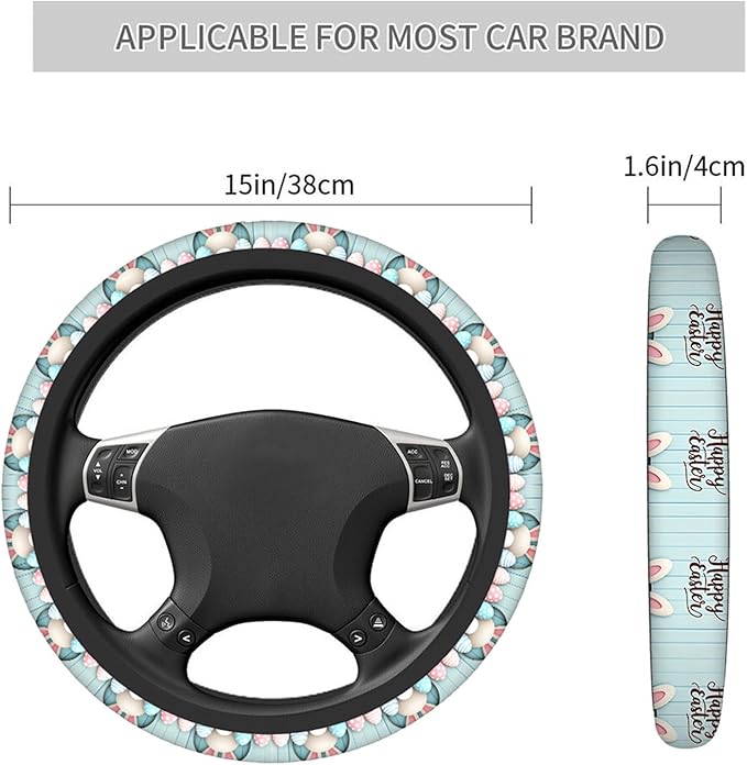 Swono Easter Universal 15" Steering Wheel Covers Easter Bunny Bottom Pink Blue Eggs Blue Wooden Cute Car Steering Wheel Cover for Men Women Girls Car Accessories