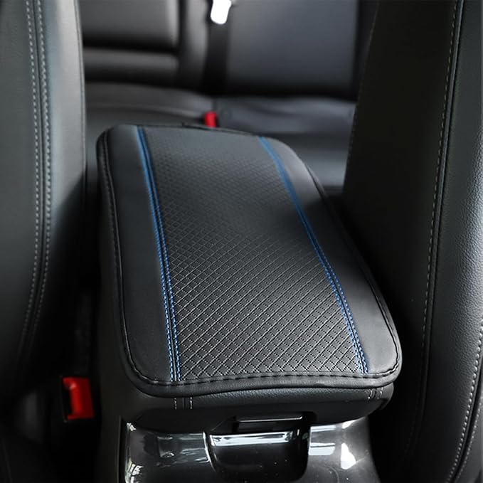 Armrest Pad for Car, PU Leather Auto Center Console Cushion Mat, Four Seasons Automotive Armrest Seat Box Cover, Universal Vehicle Interior Accessories for SUV, Truck, Van (Black/Blue)