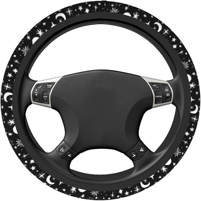 Moon and Star Steering Wheel Cover Car Accessories Cute for Women Girls Girly Universal 15 Inch Neoprene Auto Interior Decor Anti Slip Car Truck Protector