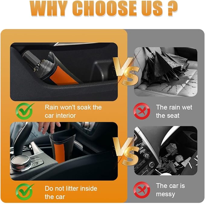 Car Umbrella Storage Bucket, Waterproof & Leakproof Auto Front Back Seat Door Umbrella Storage Hanging Holder, Portable Vehicle Center Console Armrest Trash Can for Home, Office(Orange)