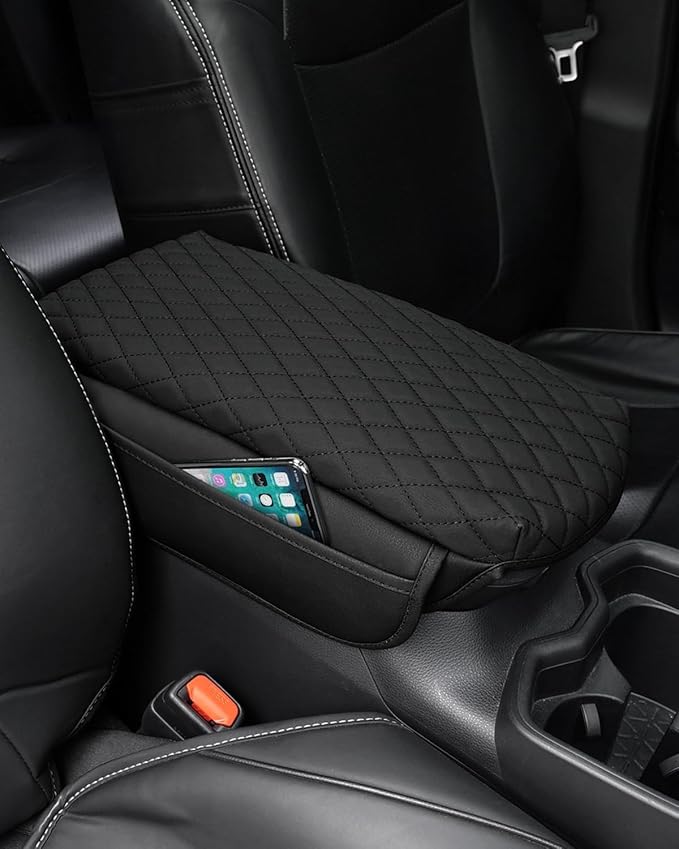 Shademax Center Console Cover Toyota RAV4 2019-2024 2025 Armrest Cover Cushion Pad for Toyota RAV4 Accessories PU Leather Armrest Seat Box Protector with Pockets Storage Bag