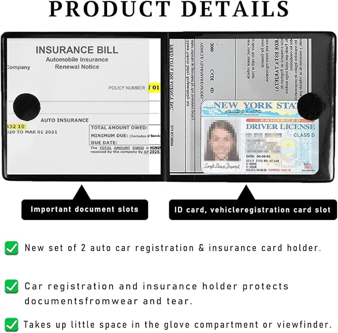 4 PCS Car Registration and Insurance Holder, 10.6''×4.8'' Essential Auto Card Glove Box Organizer with Closure, Vehicle Interior Accessories Perfect for Documents, Cards
