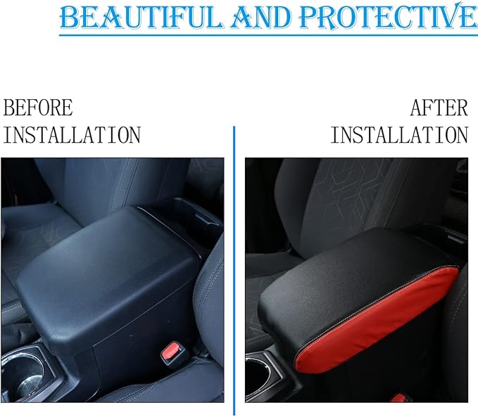 Leather Car Auto Center Console Armrest Cushion for Toyota Tacoma Accessories 2016-2018 2019 2020 American Flag (Black Red-Leather)