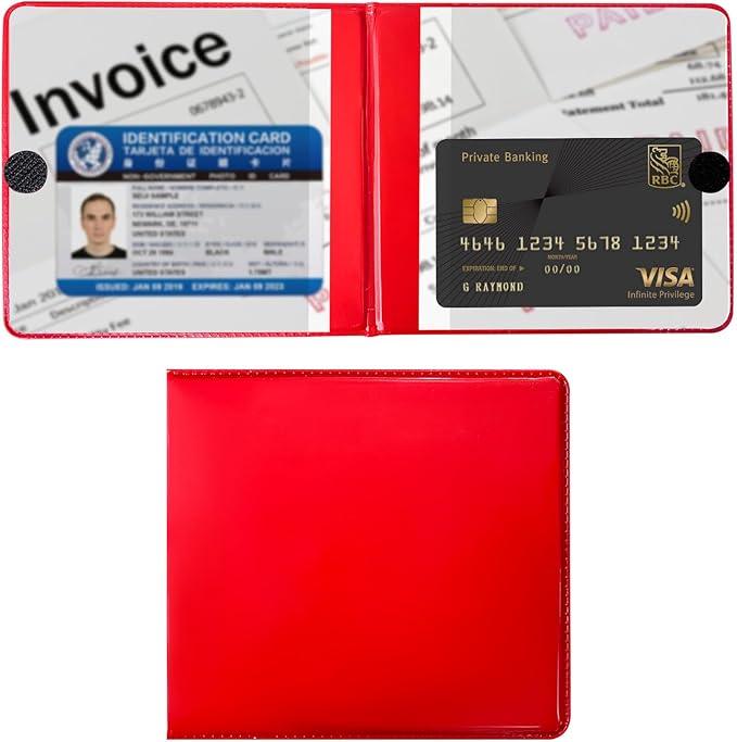 Ziciner Car Registration and Insurance Holder, 5.2"× 4.7" Premium Auto Glove Box Organizer with Closure, Essential Vehicle Document Holder for Card, Driver License (Red)