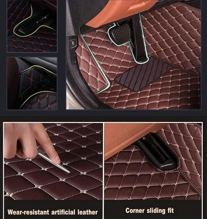 Custom Waterproof Leather Car Floor Mats Fit for Most Car SUV Truck & Sportscar All Weather Protection Vehicles (Black red Stripe)