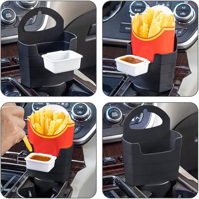2 Pack French Fry Holder for Car Multi-Purpose Fast Food Drink Cup Holder Expander Car Storage Box Holder with Dipping Sauce Holder