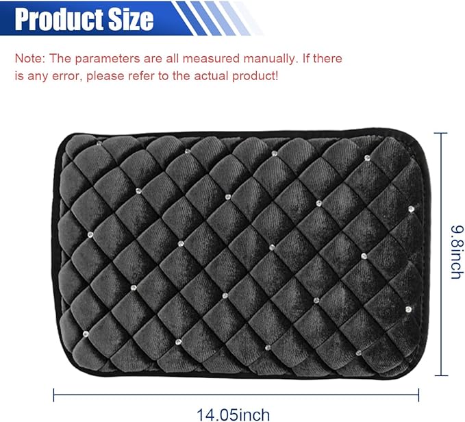 Plush Car Center Console Pad, Bling Diamond Car Armrest Cover, Soft Seat Box Cover Protector, Universal Car Interior Decoration Accessories Fit Most Vehicle, SUV, Truck, Car (Black)