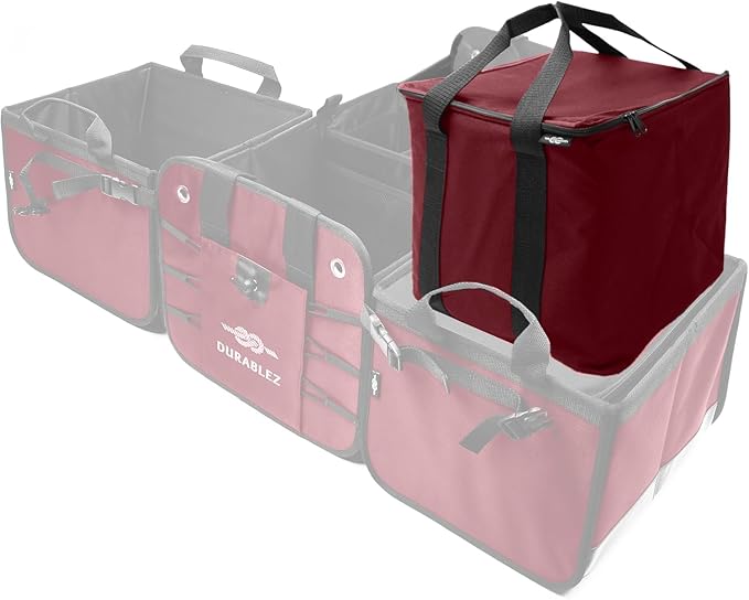 DURABLEZ Car Cooler Bag for Trunk Organizer – Insulated Thermal Carrier for Groceries, Trips & Outdoor Use, Leak-Resistant Insert – Cherry