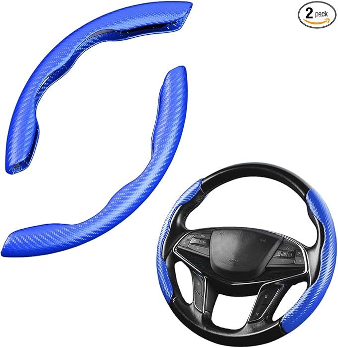 Steering Wheel Cover, 2PCS Segmented Steering Wheel Protector, Carbon Fiber Anti-Slip and Durable Car Accessory, Universal Fit for Most Cars，SUVs (Carbon Fiber Blue)