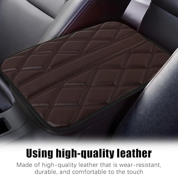Car Center Console Cushion Pad, Leather Waterproof Vehicle Armrest Seat Box Cover, Comfortable Automotive Interior Arm Rest Protector Accessories, Universal for SUV, Sedan, Truck (Coffee)