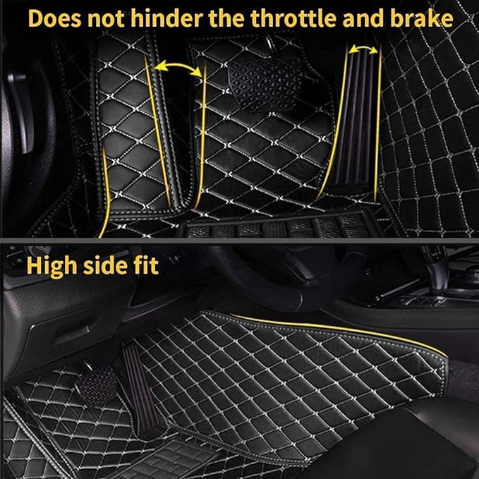 Custom Making Car Floor Mats Compatible for 2000-2025 All Mode Sedan SUV Sports Car Full Coverage Cute Pads Protection Non-Slip Leather Floor Liners (Black+Yellow Edge)
