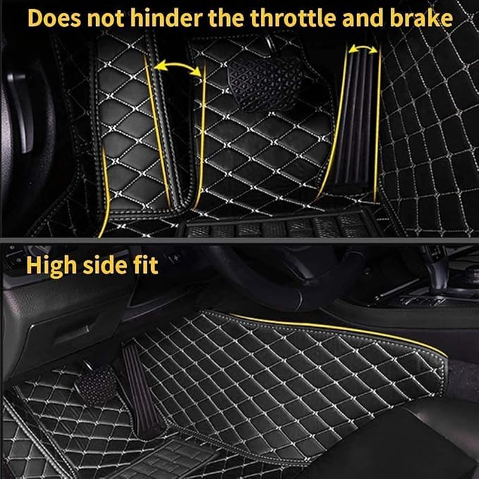 Custom Making Car Floor Mats Compatible for 2000-2025 All Mode Sedan SUV Sports Car Full Coverage Cute Pads Protection Non-Slip Leather Floor Liners (Black Blue Line)