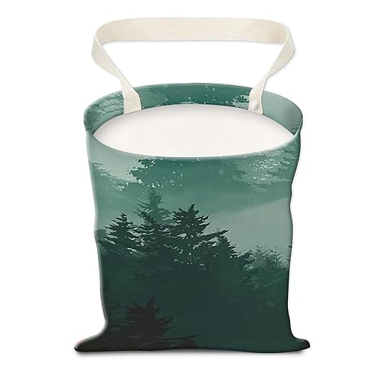 AUEKLLW Car Trash Can, Hanging Garbage Bin for Men and Women, Cute Car Organizer and Storage Bag, Canvas Vehicle Trash Can Bag Easy-to-Install Cute Green Mountain