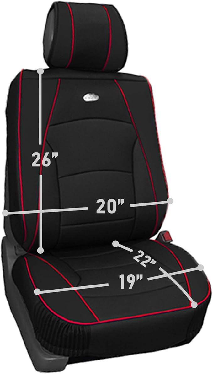 FH Group Front Set Faux Leather Car Seat Cushions - 2 Pack Seat Covers for Cars Trucks, SUV, Waterproof Car Seat Cover, Universal Fit, Black Red Trim