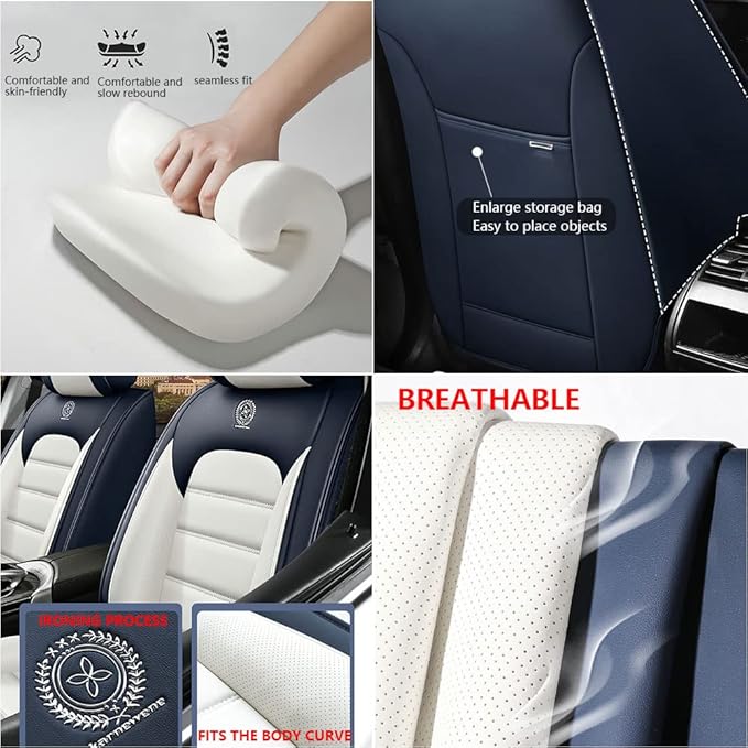 Iceleather Car Seat Covers for Ford Edge 2007-2025,Waterproof Soft Breathable PU Leather Seat Cover with Storage Pockets(Gray&White,Full Set)