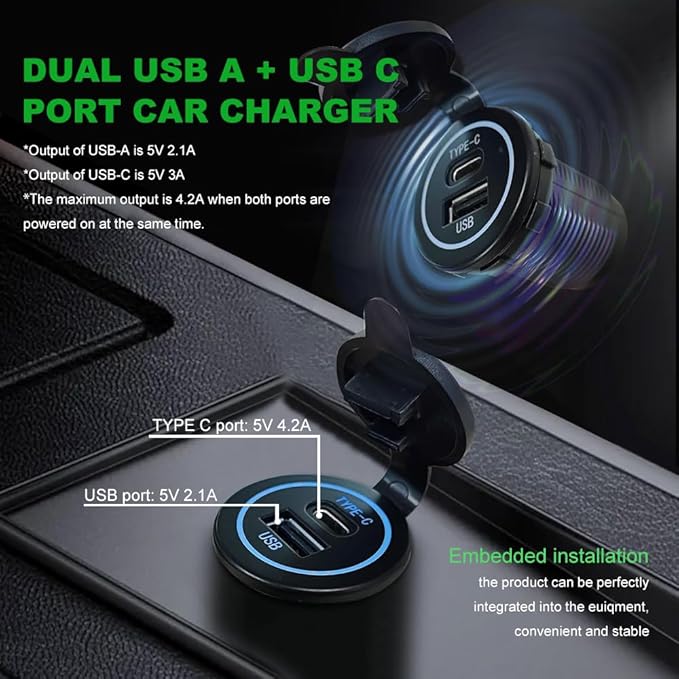YM1218 USB Type C 28W Fast Charger Type C USB Car Charger Socket 9V-36V for Car, Boat, Golf Cart, Bus, RV, Golf, Automotive Marine ATV Truck