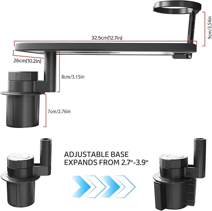 Car Table Tray & Laptop Desk for Car, 360° Rotating Wood Cup Holder Table, Aluminum Cantilever Laptop Mount for Vehicle, Steering Wheel Tray (Black)