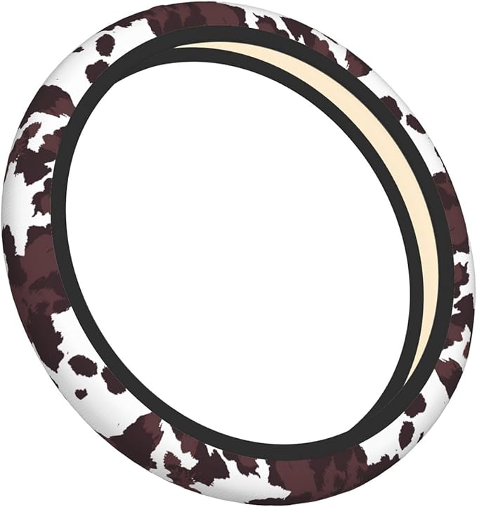 Brown Cow Print Neoprene Steering Wheel Cover for Men Women Anti-Slip Elastic Steering Wheel Protective Cover 15in Universal Car Accessories Fit Cars, SUVs, Auto