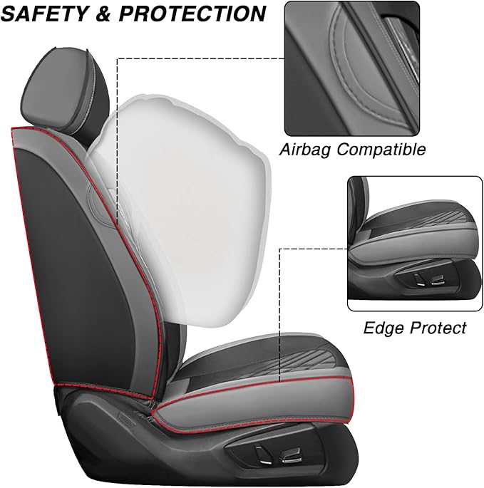 BYXN Car Seat Covers for Jeep Wrangler 2000-2026,Breathable Nappa Leather Car Seat Protector,Front Seat Covers Automotive Seat Cushion with Airbag Compatible(Front Seats,Gray-Black)