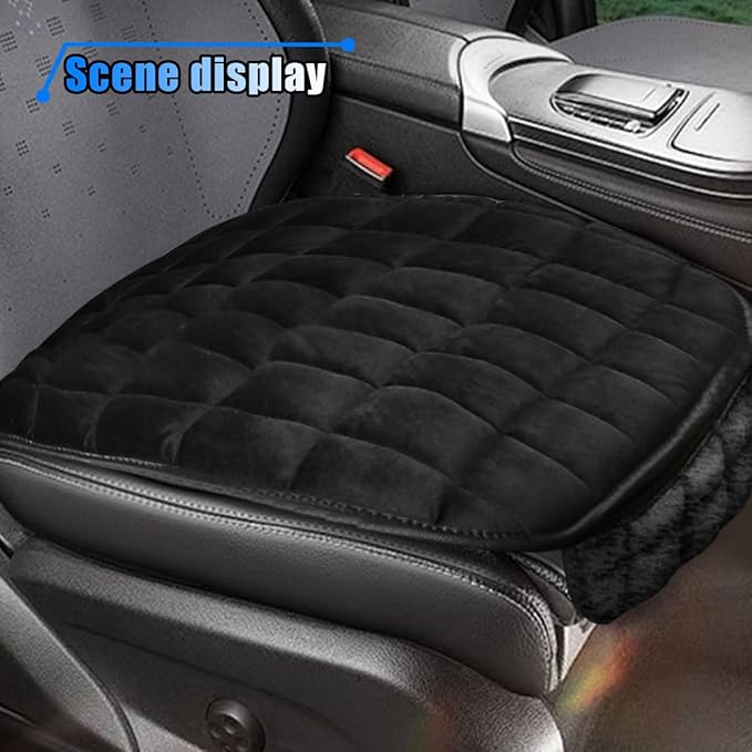 Car Seat Cushion, Soft Plush Vehicle Driver Seat Pad with Storage Pocket, Non-Slip Flat Rubber Bottom, Universal Seat Protector Cover for Truck, Car, SUV, Home, Office, Chair(Black)