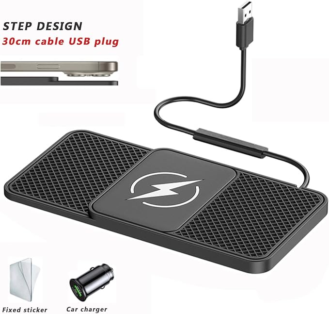 Wireless Car Charging Pad for Chevrolet Corvette C6 C7 C8, Non-Slip Dashboard Phone Charger Mat, Type C/USB 20W Fast Car Charging Pad, Car Interior Accessory, B 30cm Cable USB Plug