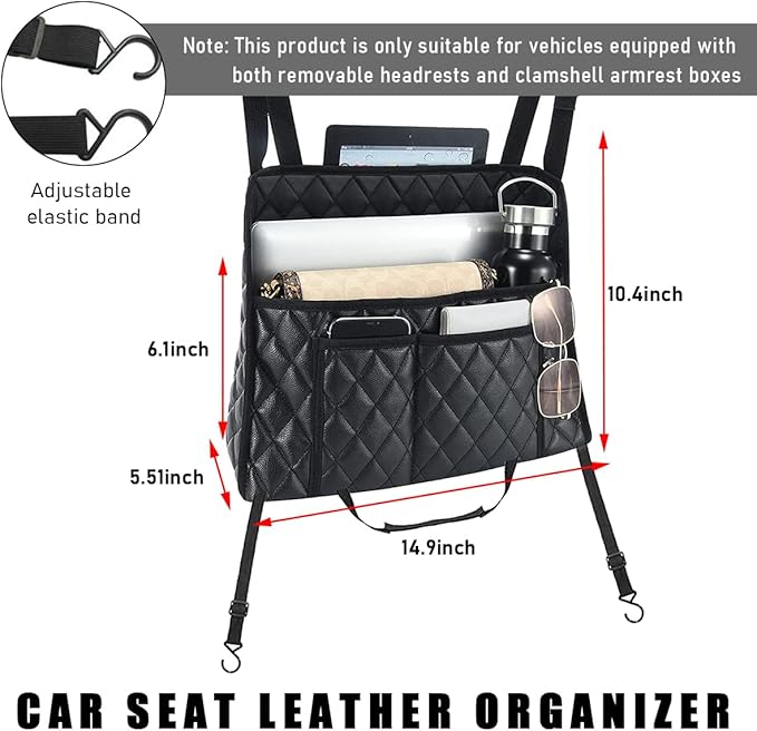 Car Purse Holder Between Seats, Leather Handbag Organizer Large Capacity Pocket for Console Front Seats, Universal Vehicle Interior Storage Bag Backseat Barrier for Kids Pet