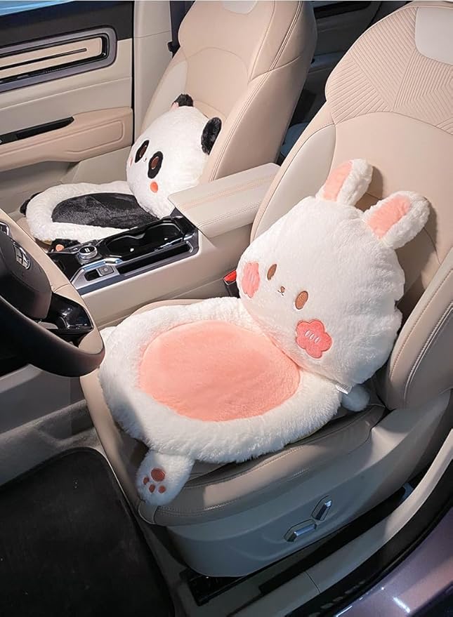Cartoon Car Seat Cushion Lumbar Support Pillow and Neck Pillow, Cute Car Seat Pillow Headrest Pillow Back Support for Driving Fatigue Relief,for Office Chair Truck SUV (Panda Headrest)