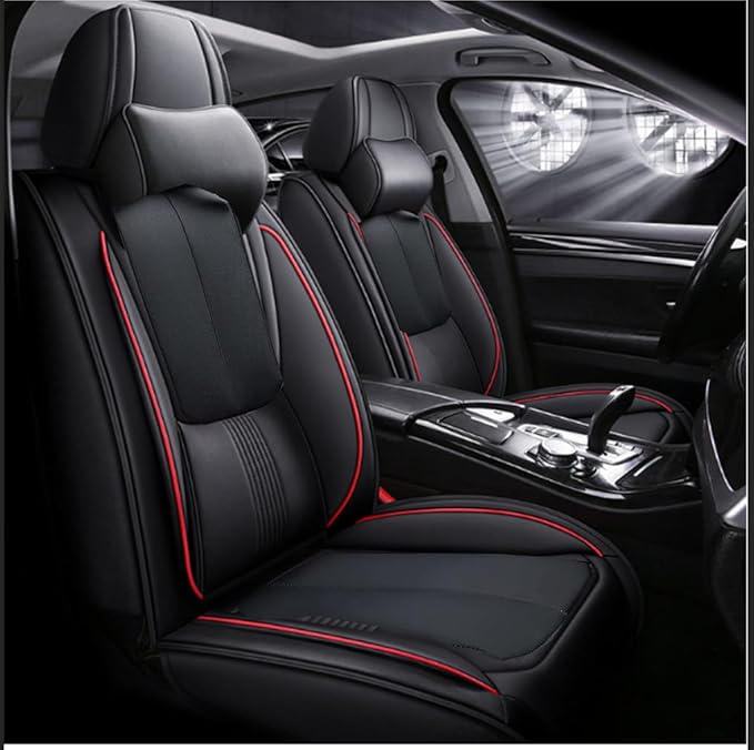 ZiopGTob Nappa Leather Car Seat Covers - Full Set 5-Piece Waterproof Seat Cover Universal Fit for Most Cars SUVs Trucks Front Rear Protectors