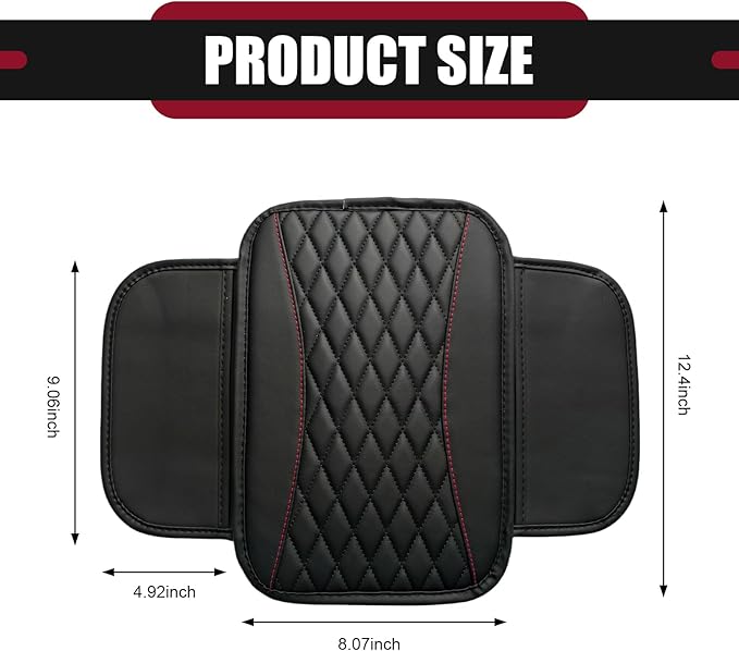 Car Center Console Cover, Upgraded Patchwork Leather Arm Rest Cover with Side Storage Pockets, Comfortable Auto Armrest Protector Cushion, Universal Middle Console Pad for SUV, Sedan (Black)