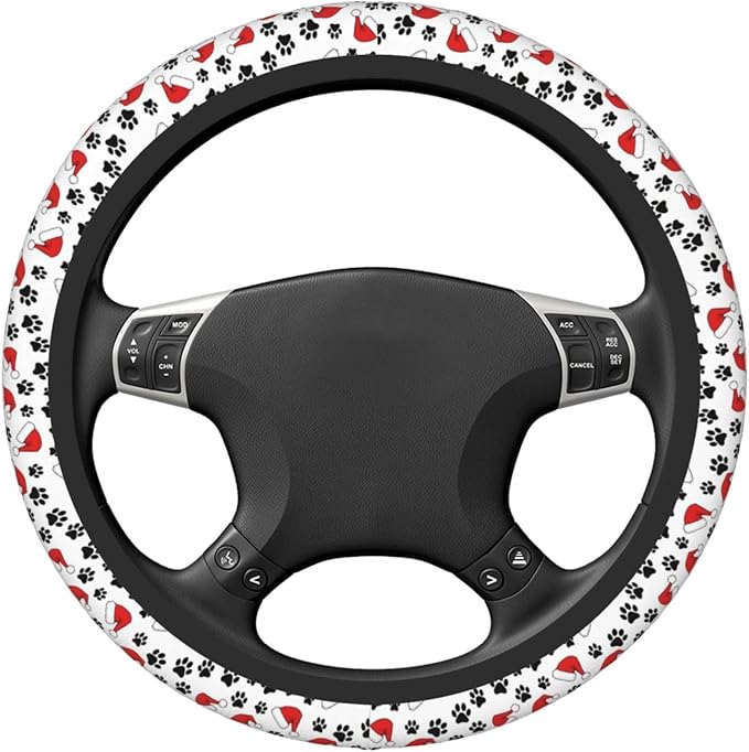 Elastic Steering Wheel Cover, Christmas Cat Paw Prints Universal 15 Inch Non-Slip Breathable Steering Wheel Protector, Car Accessories Fit Auto, Suvs, Truck, Sedans