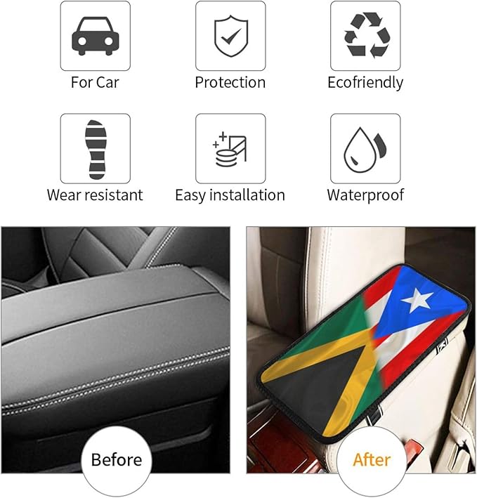 Auto Center Console Pad Puerto Rico Porto Rico Puerto Rican and Jamaica Jamaican Flag Wavy Car Armrest Cover Armrest Seat Handrail Box Cover Cushion Universal Decoration Protector Accessories