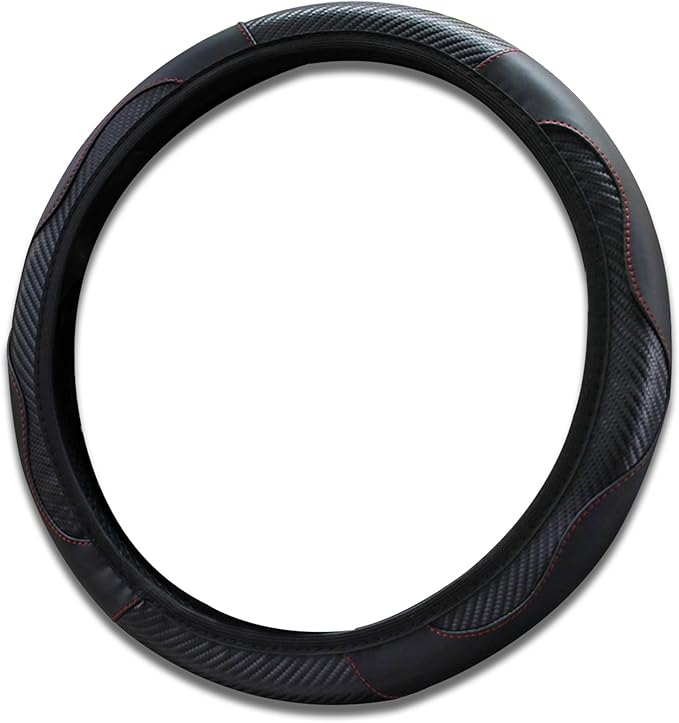 Car Steering Wheel Cover, 15 inch Carbon Fiber Microfiber PU Leather Elastic Steering Wheel Protector for Unisex, Anti-Slip Breathable Car Interior Accessories for Most Cars (Black)