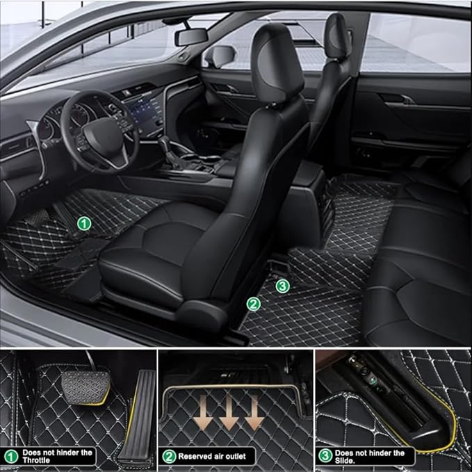 Custom Luxury Leather Car Floor Mats Upgrade Your Car's Interior All-Weather Protection for Cars, SUVs, Trucks Compatible with Automotive Floor Mats (Beige)