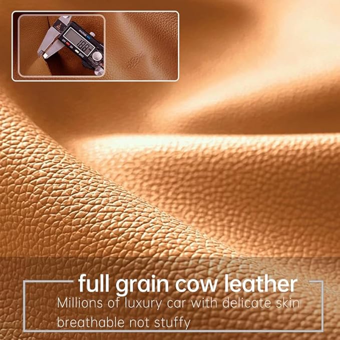 Car Car SUV's Wagon Universal Genuine Leather Seat Cushion Lumbar Back Top Layer Cow Leather Front and Back Cushion Plus Padded Comfort (White Smoke, Seat)