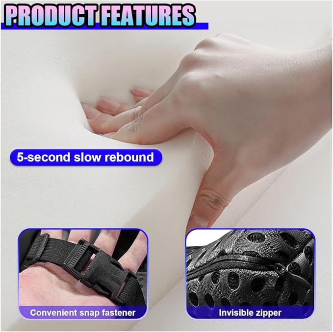 Ergonomic Memory Foam Car Neck Pillow with Adjustable Strap & Machine-Washable Cover - Long-Lasting Support for Long Drives & Office Use(Black)