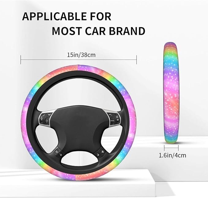 Colorful Rainbow Steering Wheel Cover Car Accessories Cute for Women Girls Girly Universal 15 Inch Neoprene Auto Interior Decor Anti Slip Automotive Truck Protector