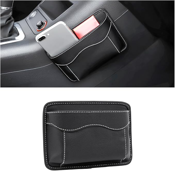 Car Seat Side Pocket Organizer, PU Leather Pen Phone Sunglasses Holder Tray Pouch Seat Gap Filler, Mini Storage Bag Car Interior Accessories for Auto Seat Door Window Console (Black)
