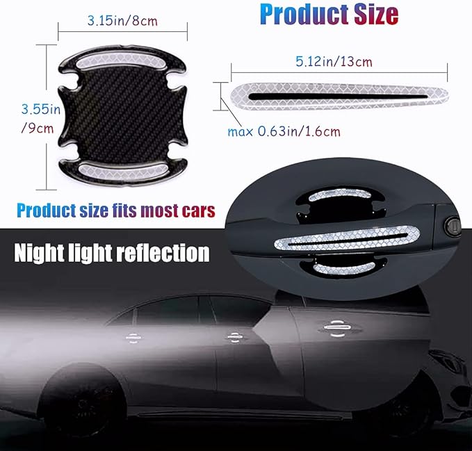 8pcs Universal 3D Carbon Fiber Texture car Door Handle Door Bowl Paint Scratch Protector Protective Cover Protective Film car Outdoor Safety Decoration Reflective Strip(Diamond White)