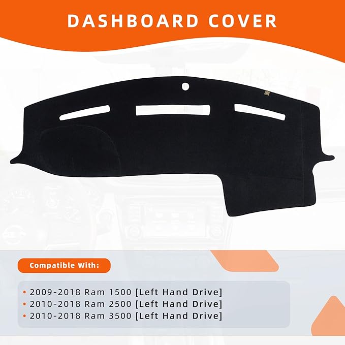 KEYOOG Dashboard Cover Dash Mat Fit for 2018-2009 Do-dge Ram 1500,2018-2010 Ram 2500 3500 (Without HUD Models),Car Dash Board Mat Anti-Glare Carpet,Non-Slip Pad Sunshield Protector (Black)