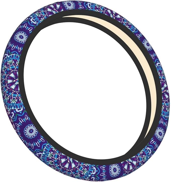 Boho Purple Flower Neoprene Steering Wheel Cover for Men Women Anti-Slip Elastic Steering Wheel Protective Cover 15in Universal Car Accessories Fit Cars, SUVs, Auto