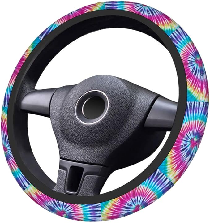 Swono Tie Dye Car Steering Wheel Cover Universal 15 Inch with Grip Contours Spiral Tie Dye Pattern Background Neoprene Auto for Men and Women Non-Slip Breathable Soft
