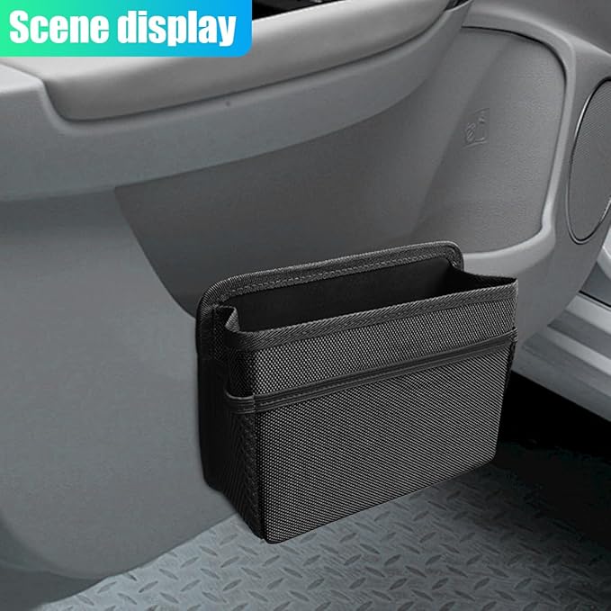 Car Trash Can, Foldable Waterproof Leather Trash Bin Garbage Organizer, Multi-Pocket Mini Hanging Storage Container, Universal Auto Interior Accessories for Cars, SUVs, Trucks (Black)