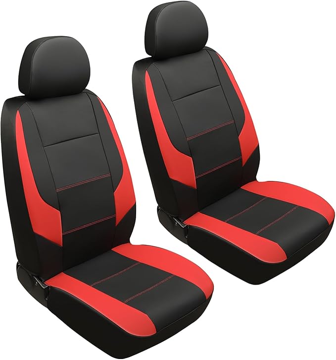 GIANT PANDA Front Car Seat Cover for Hyundai, Leather Bucket Seat Covers Custom Fit Hyundai Sonata Elantra Santa Fe Tucson Accent Kona Palisade Genesis Venue Ioniq (Red+Black) 2-Pack