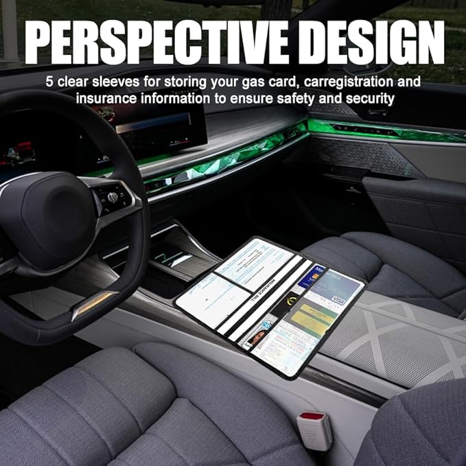 Vehicle Glove Box Car Organizer, Car Registration and Insurance Holder, Insurance Card Holder for Cars, Leather Card Holder Interior Auto Accessories for Women (Black/Large)