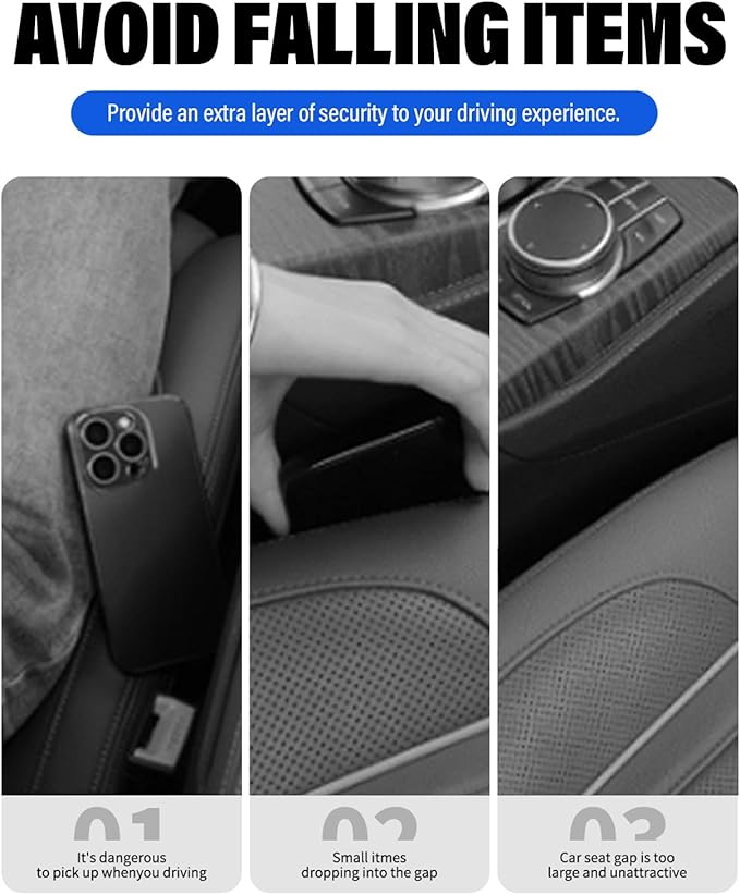 FOLUMAD Car Seat Gap Filler, 2 Pack No-Drop Seat Side Gap Seam Filler Organizer with Phone Holder, Universal Fit Fill The Gap Between Seat and Console, Perfect for Car SUV Truck Black