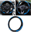 Car Steering Wheel Cover, 15 inch Carbon Fiber Microfiber PU Leather Elastic Steering Wheel Protector for Unisex, Anti-Slip Breathable Car Interior Accessories for Most Cars (Blue)