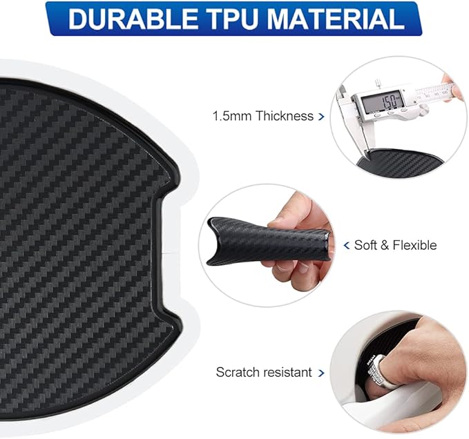JDMON Car Door Handle Cup Scratch Protector, 4Pcs TPU Carbon Fiber Texture Door Bowl 3D Sticker Universal Fit Door Handle Paint Cover Guard (L)