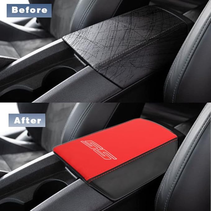 BOYOUS Armrest Cover Center Console Pad Full Protection Console Leather Arm Rest Interior Accessories Fit for Chevrolet Camaro 2010-2015-Red+Black