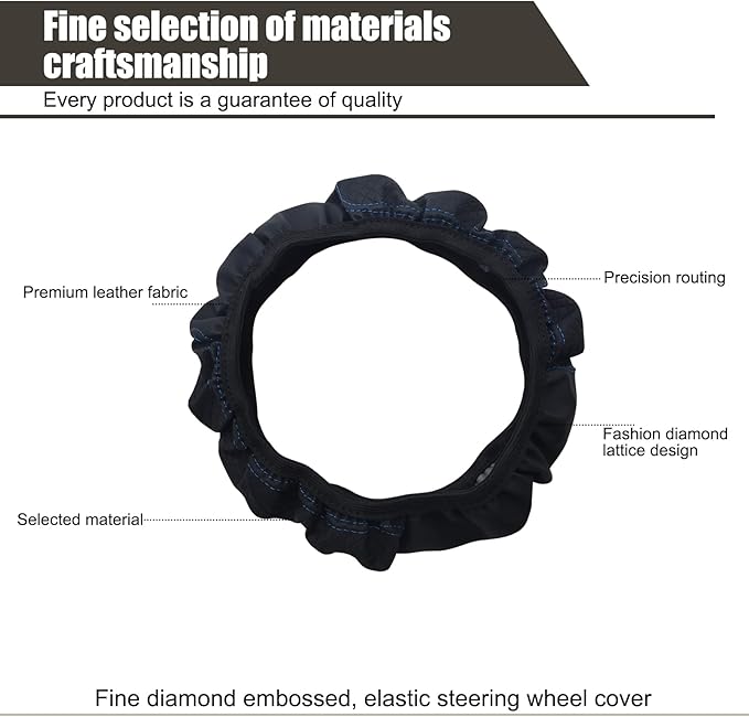 1 PC Car Steering Wheel Cover, 14.96In Waterproof Breathable Leather Vehicle Steering Wheel Anti-Slip Accessories, Universal Automotive Steering Wheel Protector for Truck SUV (Black & Blue)